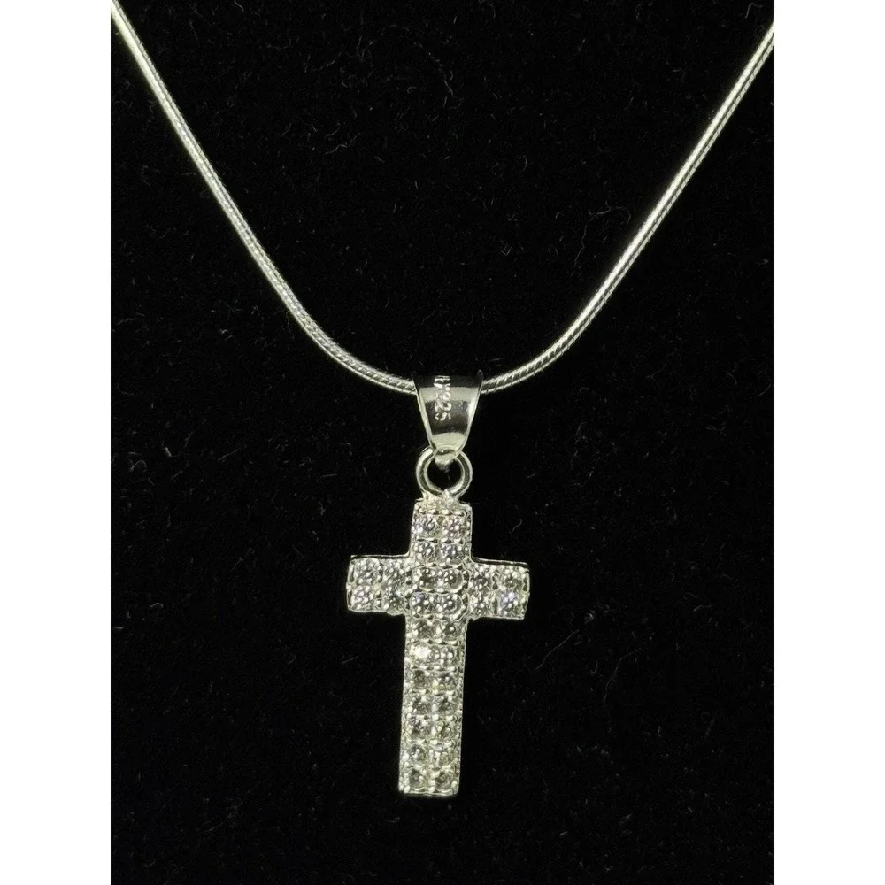 Collar finito Con Dije De Cruz Brillante De Plata 925 - 21 Inch